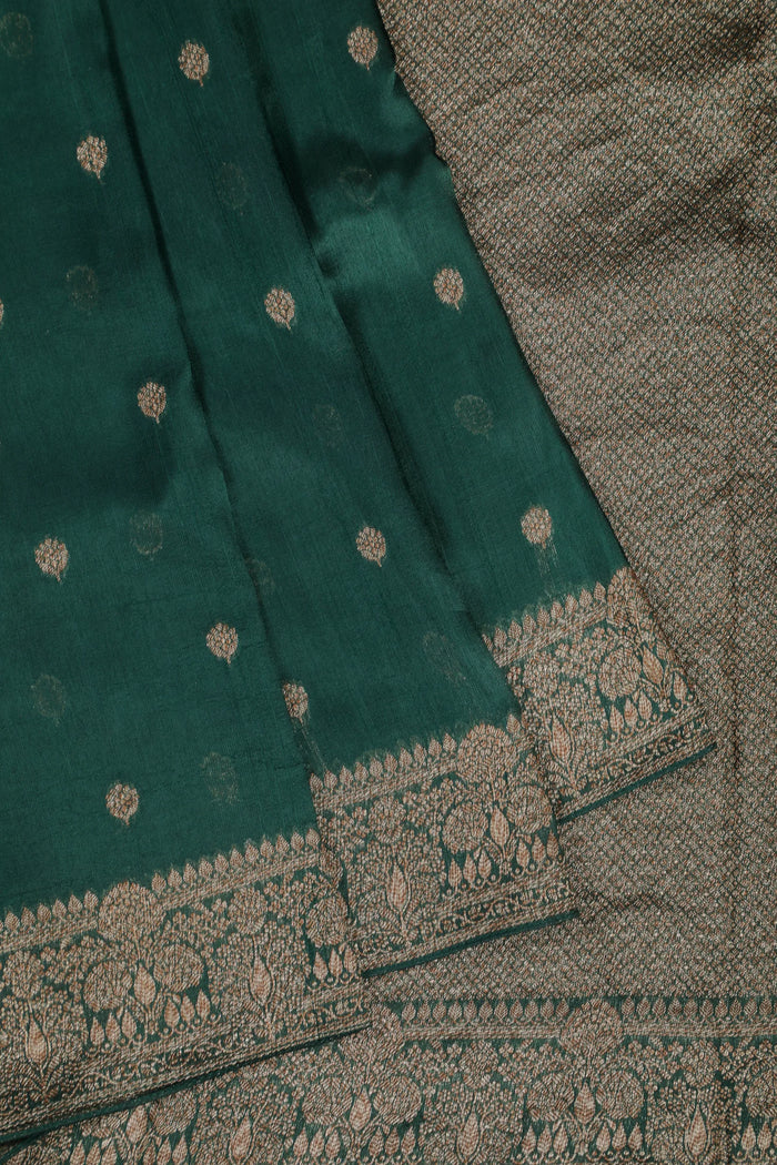 Green Powerloom Tussar Dupion Semi Silk Saree