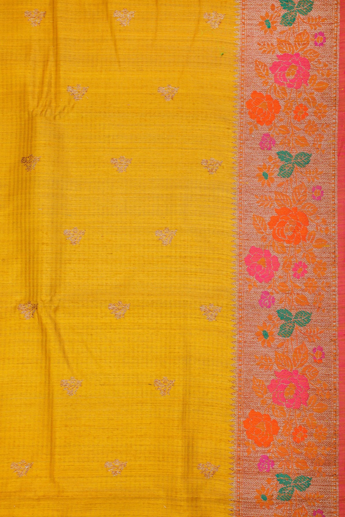 Mustard Yellow Handloom Benarasi Dupion Ahimsa Silk Saree - Kadhua Weave
