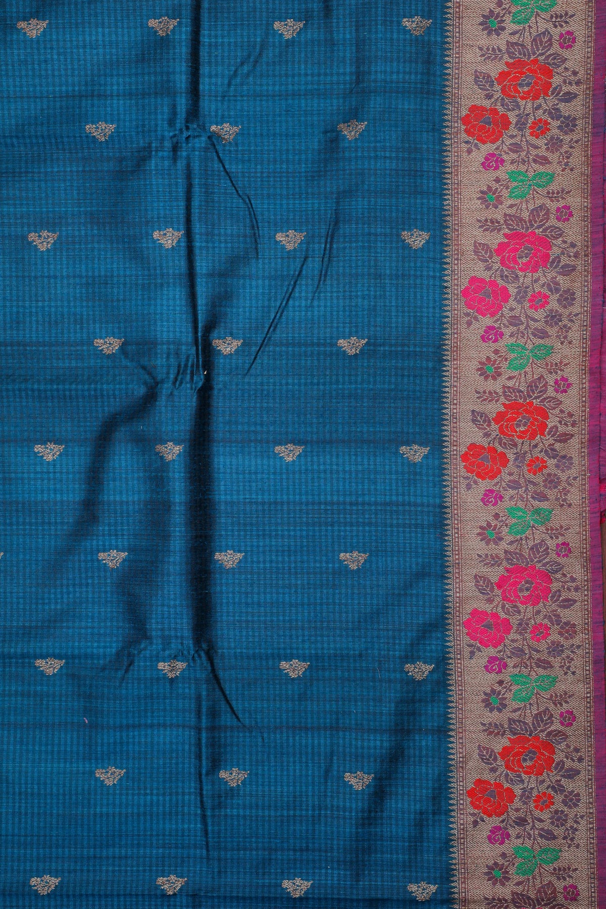 Blue Handloom Benarasi Dupion Ahimsa Silk Saree - Kadhua Weave