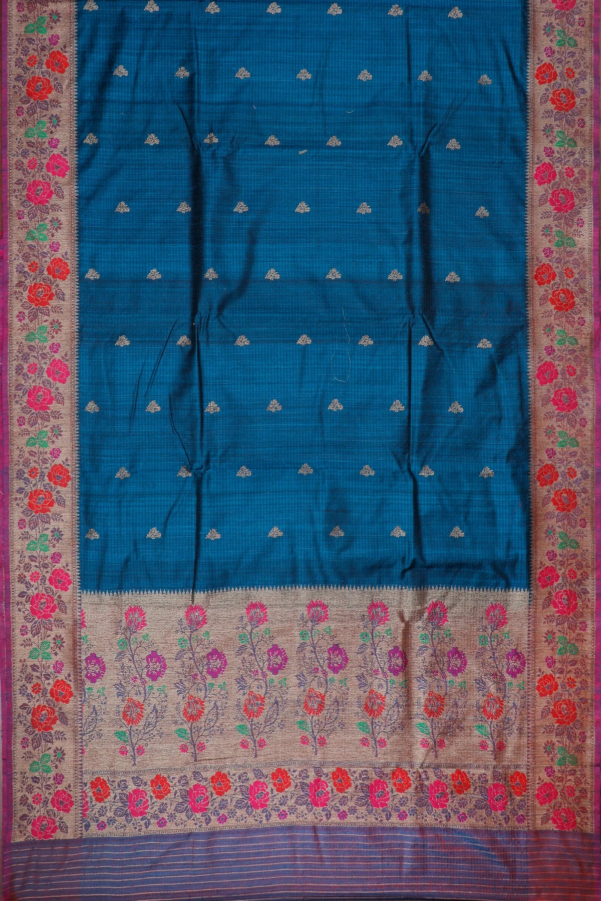 Blue Handloom Benarasi Dupion Ahimsa Silk Saree - Kadhua Weave