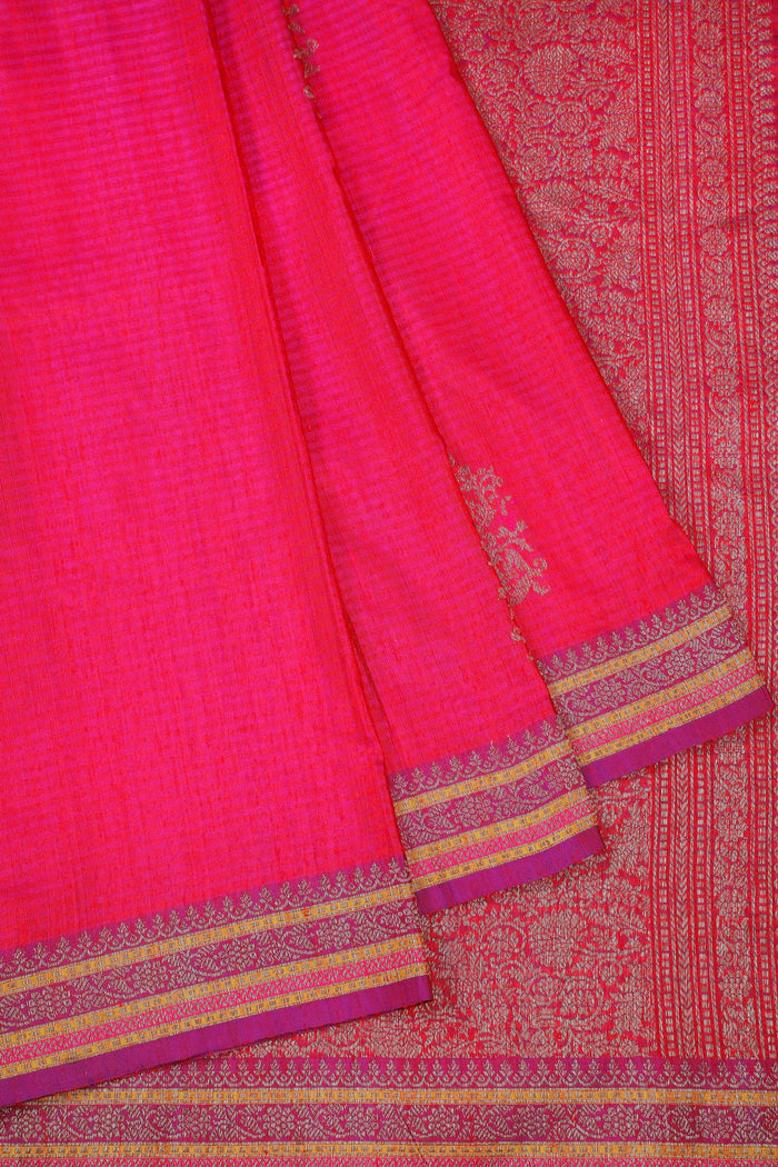 Raani Pink Handloom Benarasi Dupion Ahimsa Silk Saree - Kadhua Weave