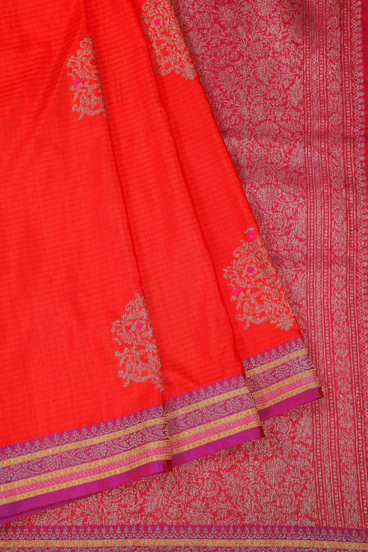 Orange Handloom Benarasi Dupion Ahimsa Silk Saree - Kadhua Weave