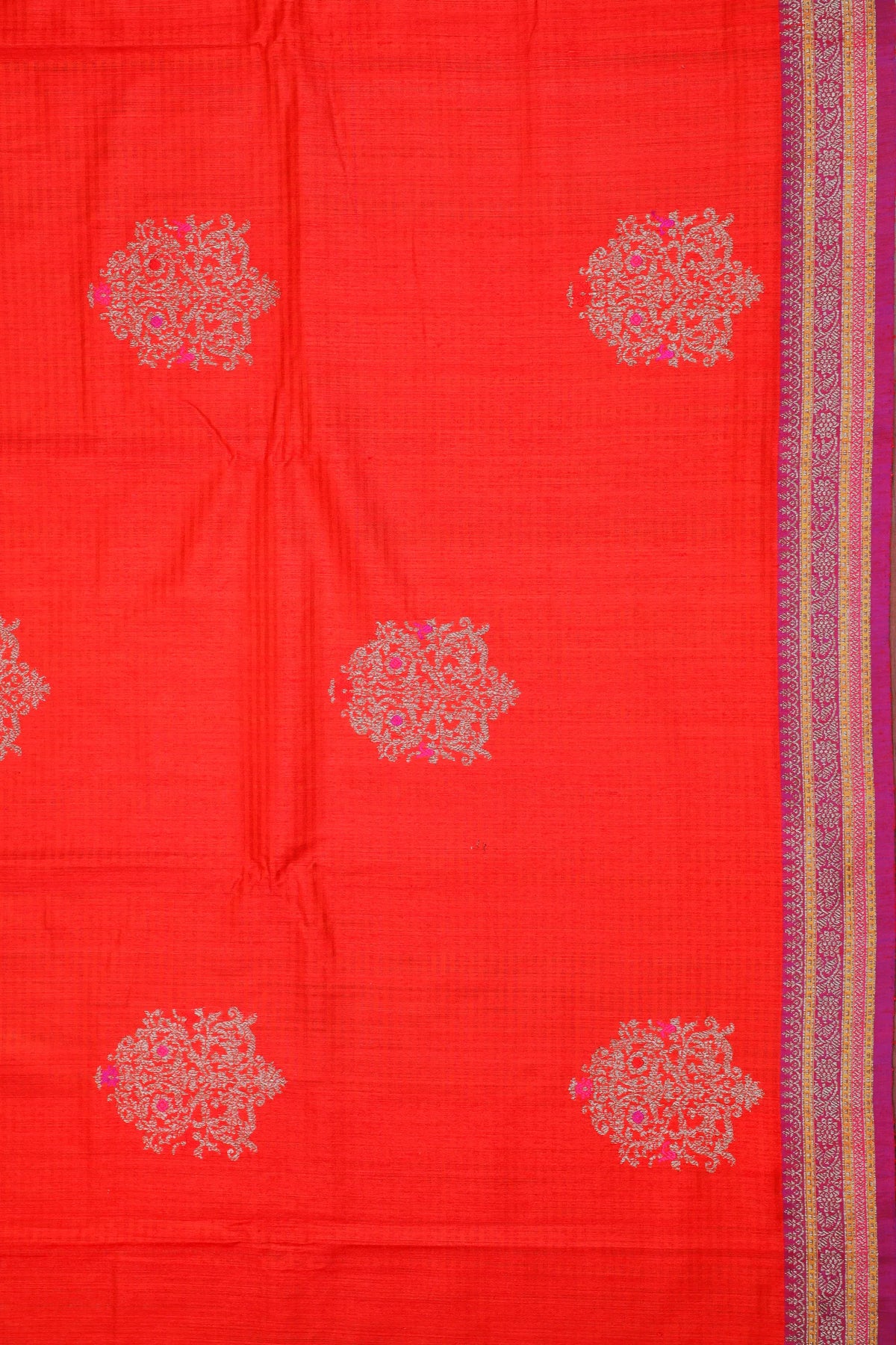 Orange Handloom Benarasi Dupion Ahimsa Silk Saree - Kadhua Weave