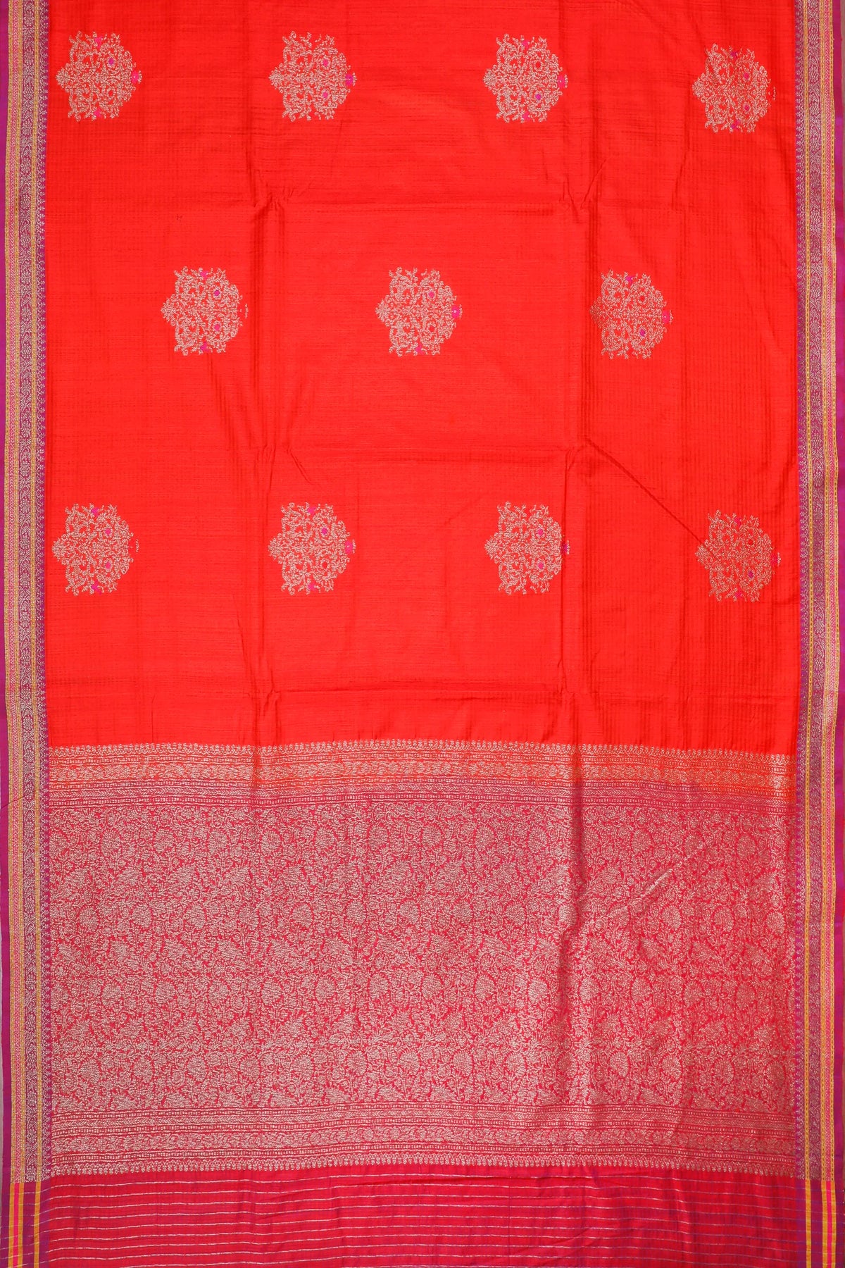 Orange Handloom Benarasi Dupion Ahimsa Silk Saree - Kadhua Weave