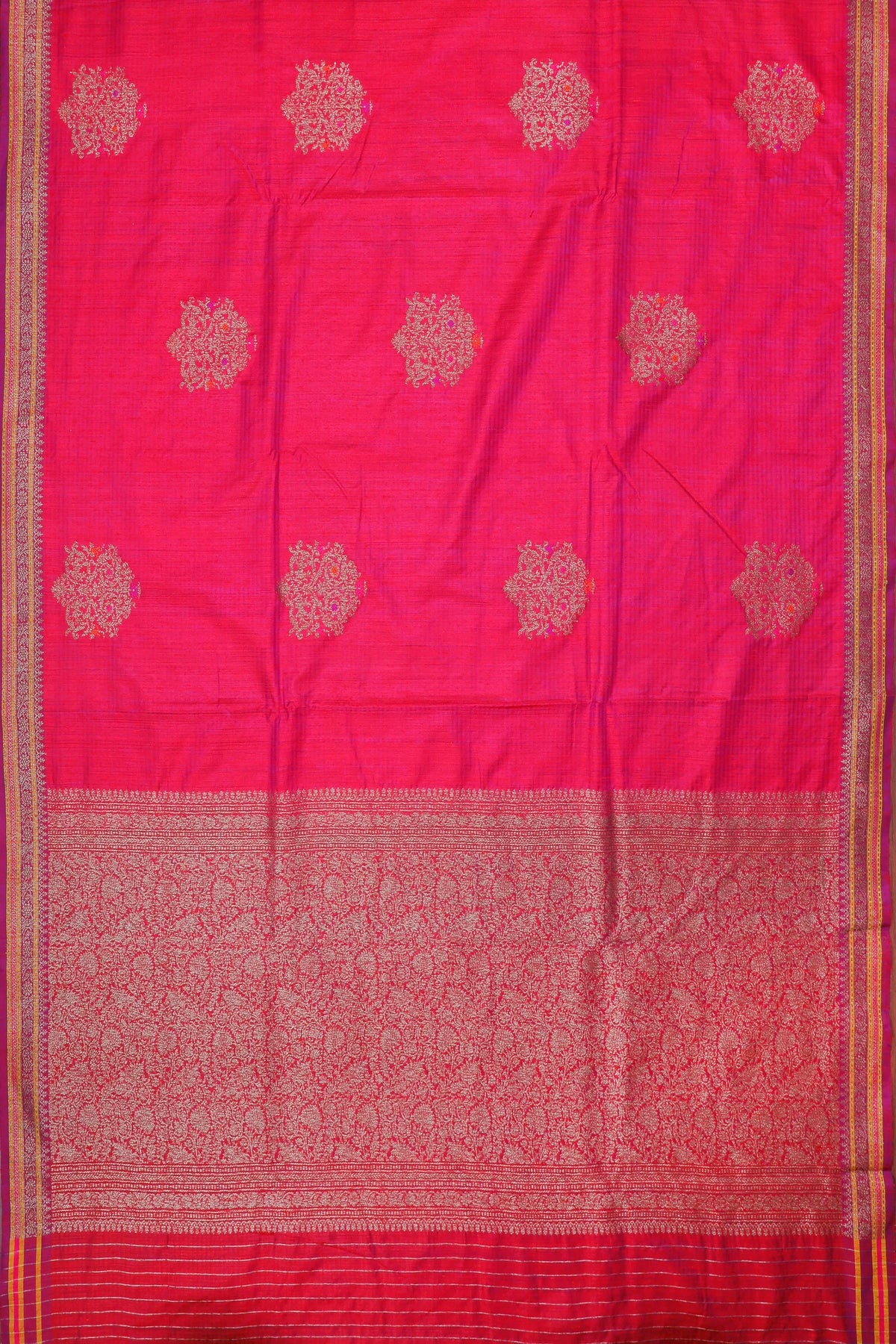 Raani Pink Handloom Benarasi Dupion Ahimsa Silk Saree - Kadhua Weave
