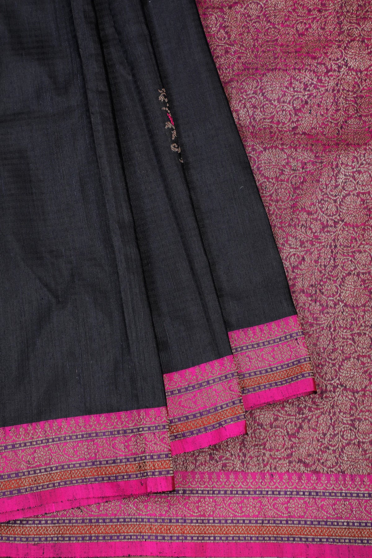 Black Handloom Benarasi Dupion Ahimsa Silk Saree - Kadhua Weave