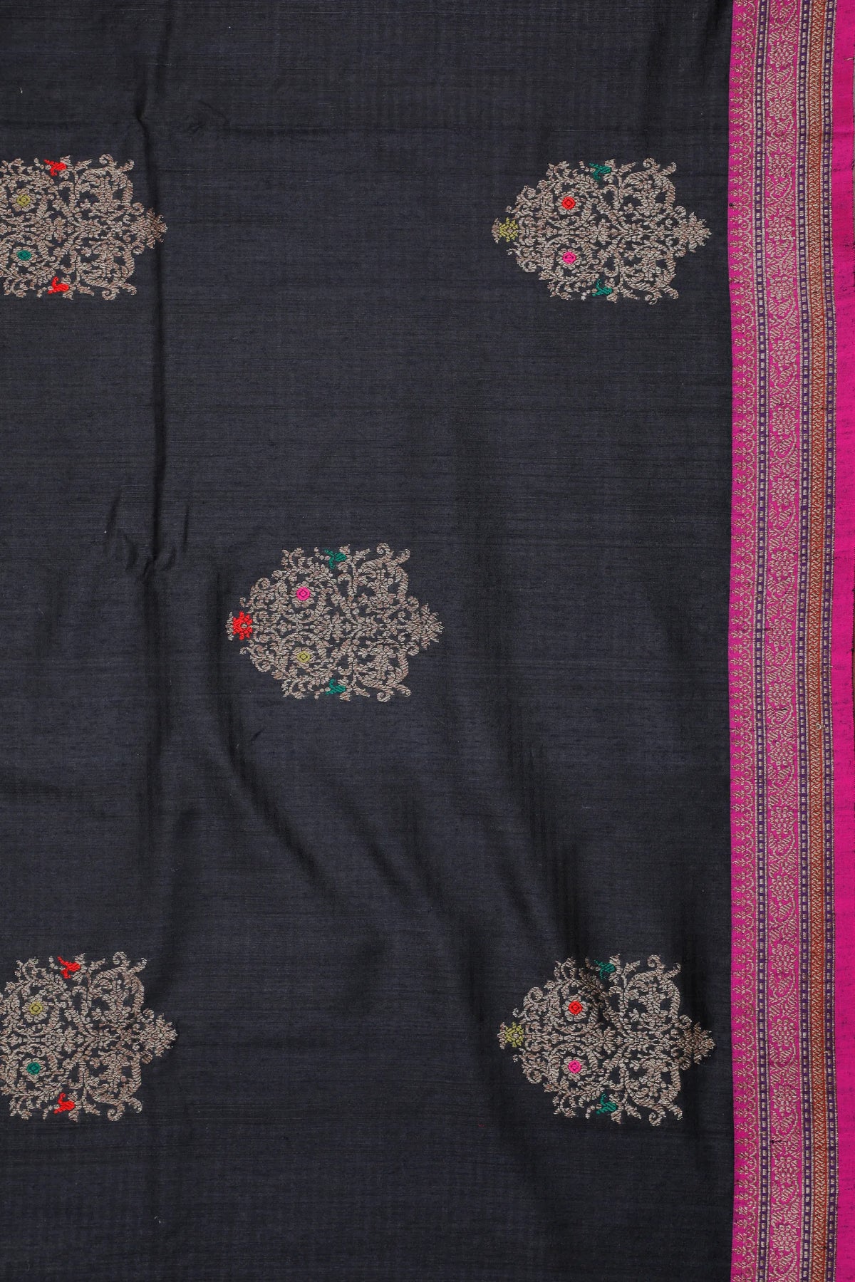 Black Handloom Benarasi Dupion Ahimsa Silk Saree - Kadhua Weave