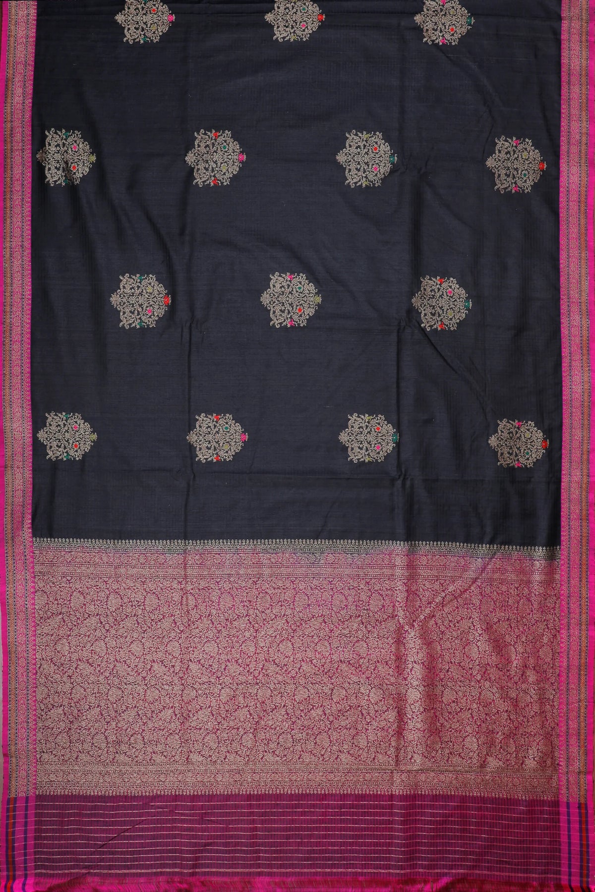 Black Handloom Benarasi Dupion Ahimsa Silk Saree - Kadhua Weave