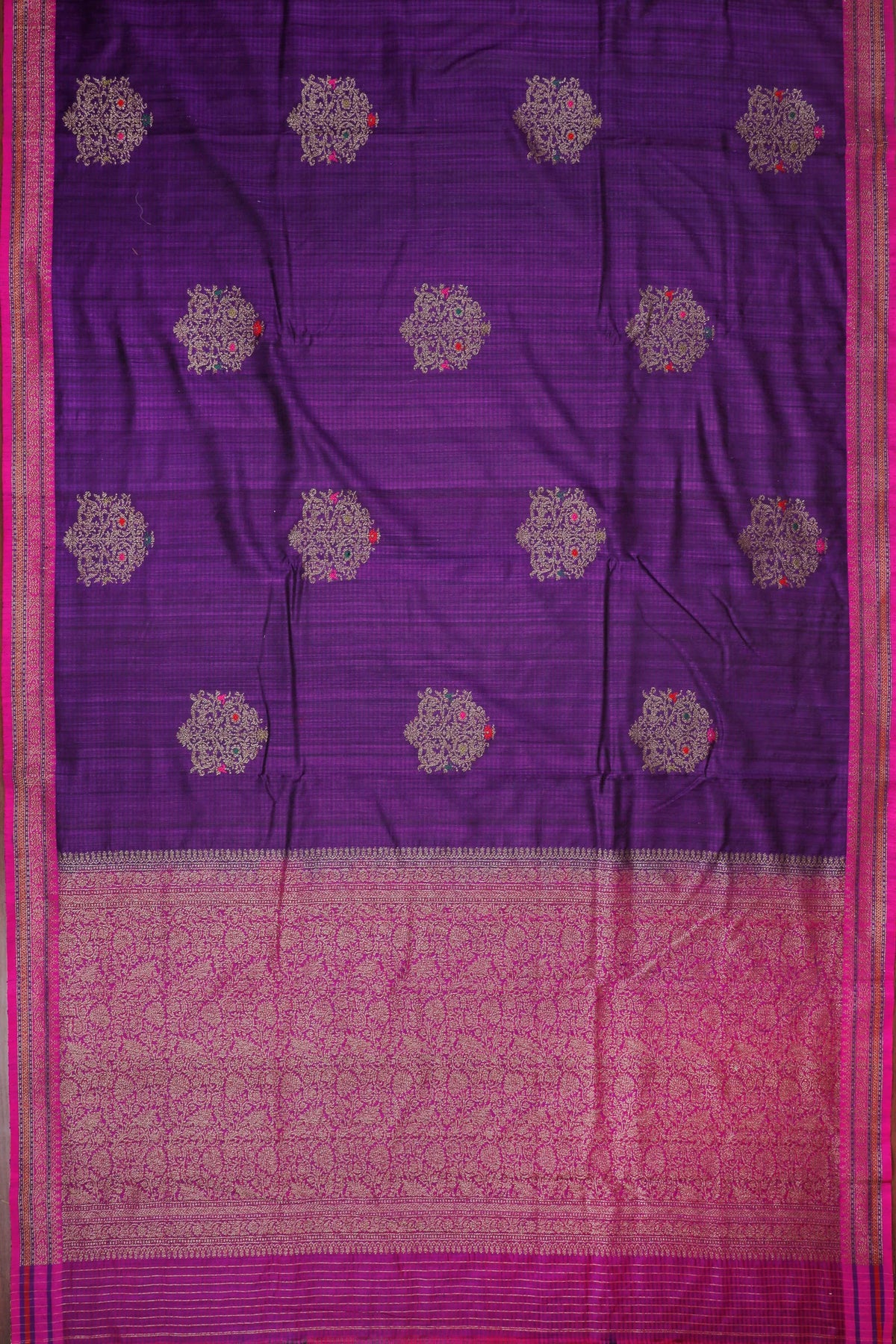 Purple Handloom Benarasi Dupion Ahimsa Silk Saree - Kadhua Weave