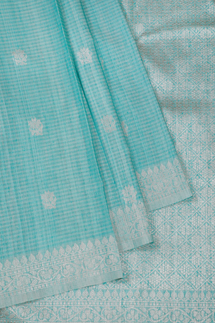Sky Blue Handloom Benarasi Dupion Ahimsa Silk Saree - Kadhua Weave