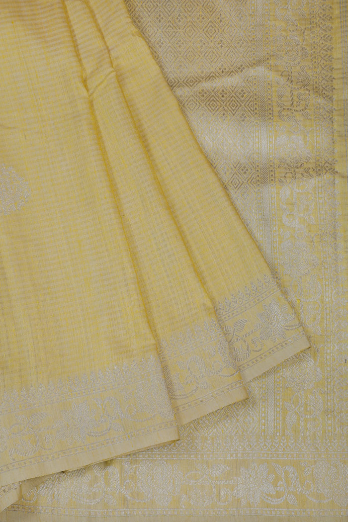 Lemon Yellow Handloom Benarasi Dupion Ahimsa Silk Saree - Kadhua Weave
