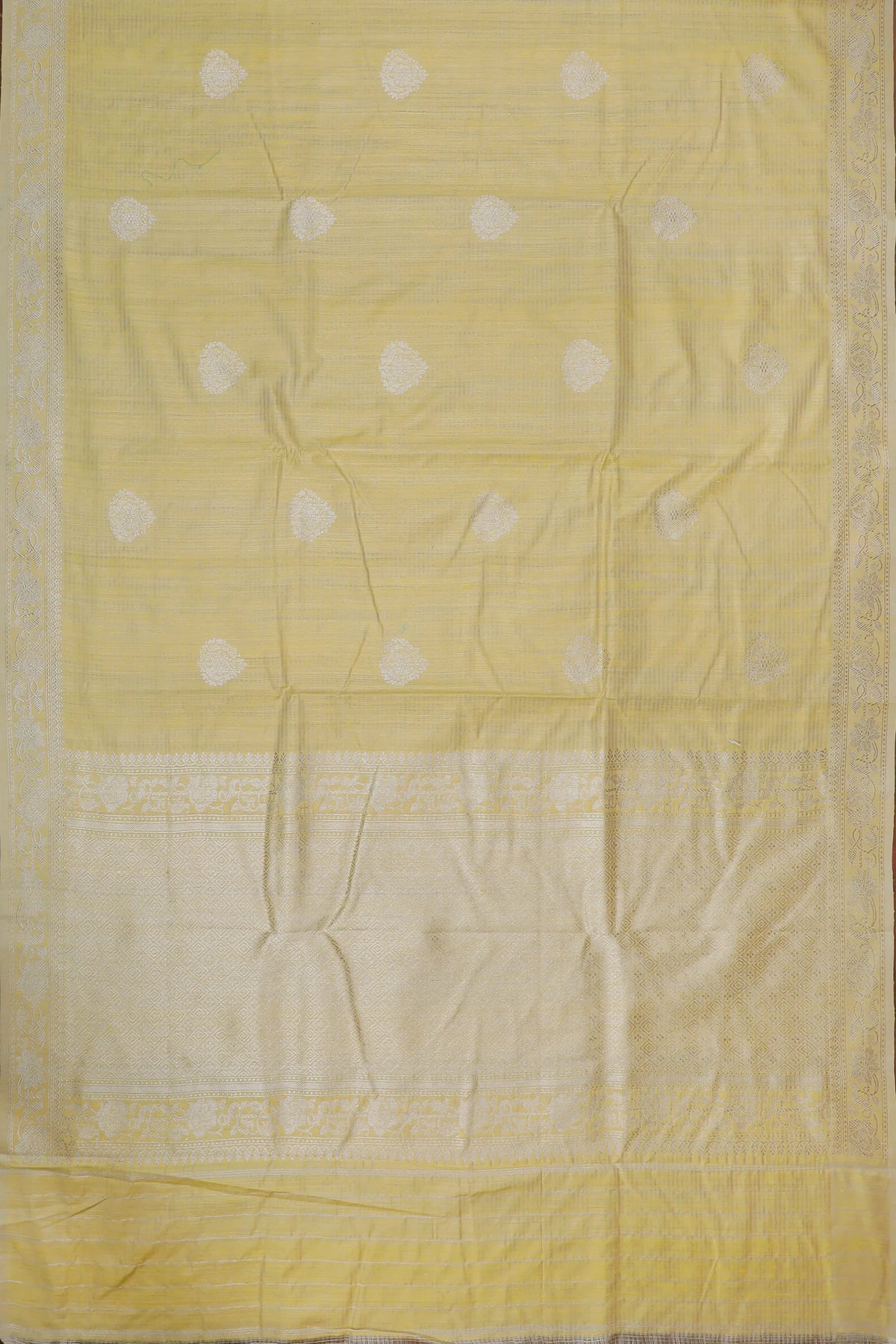 Lemon Yellow Handloom Benarasi Dupion Ahimsa Silk Saree - Kadhua Weave