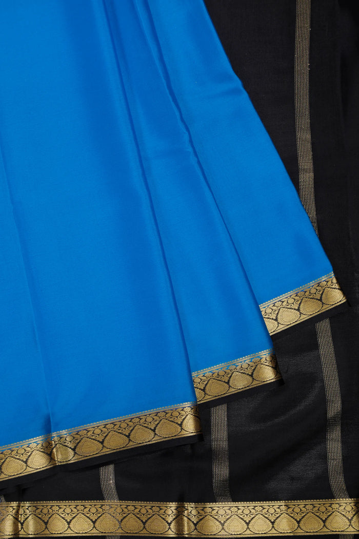 Ink Blue Powerloom Mysore Crepe Saree