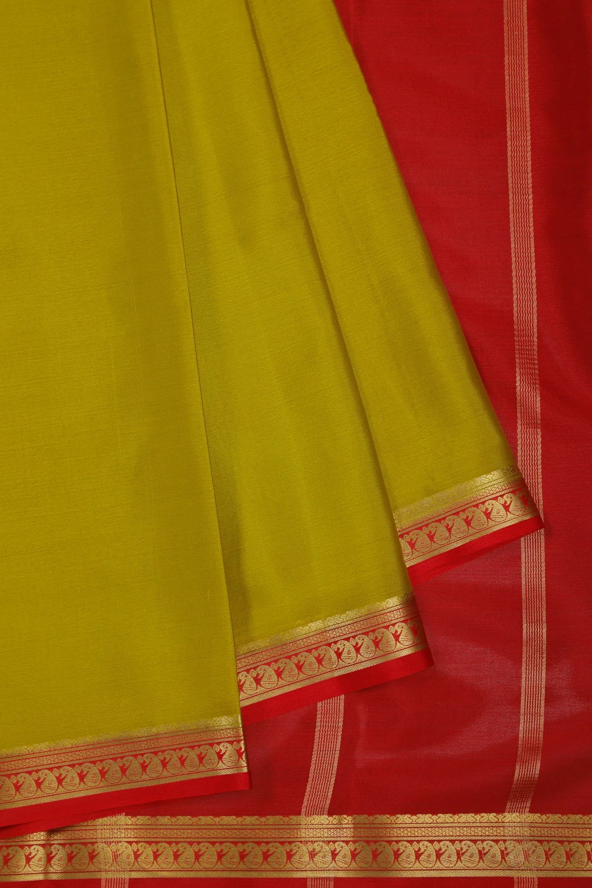 Parrot Green Powerloom Mysore Crepe Saree
