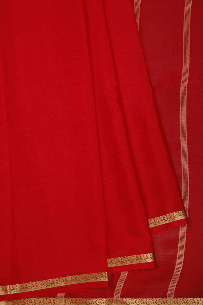 Red Powerloom Mysore Crepe Saree