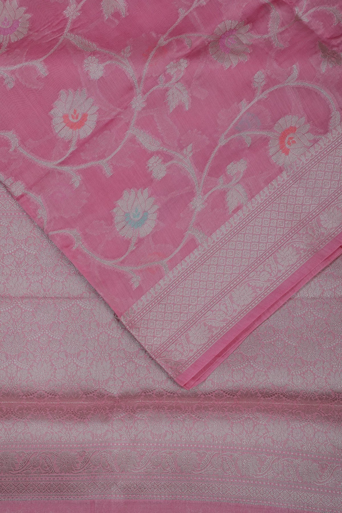 Pink Powerloom Benarasi Cotton Saree
