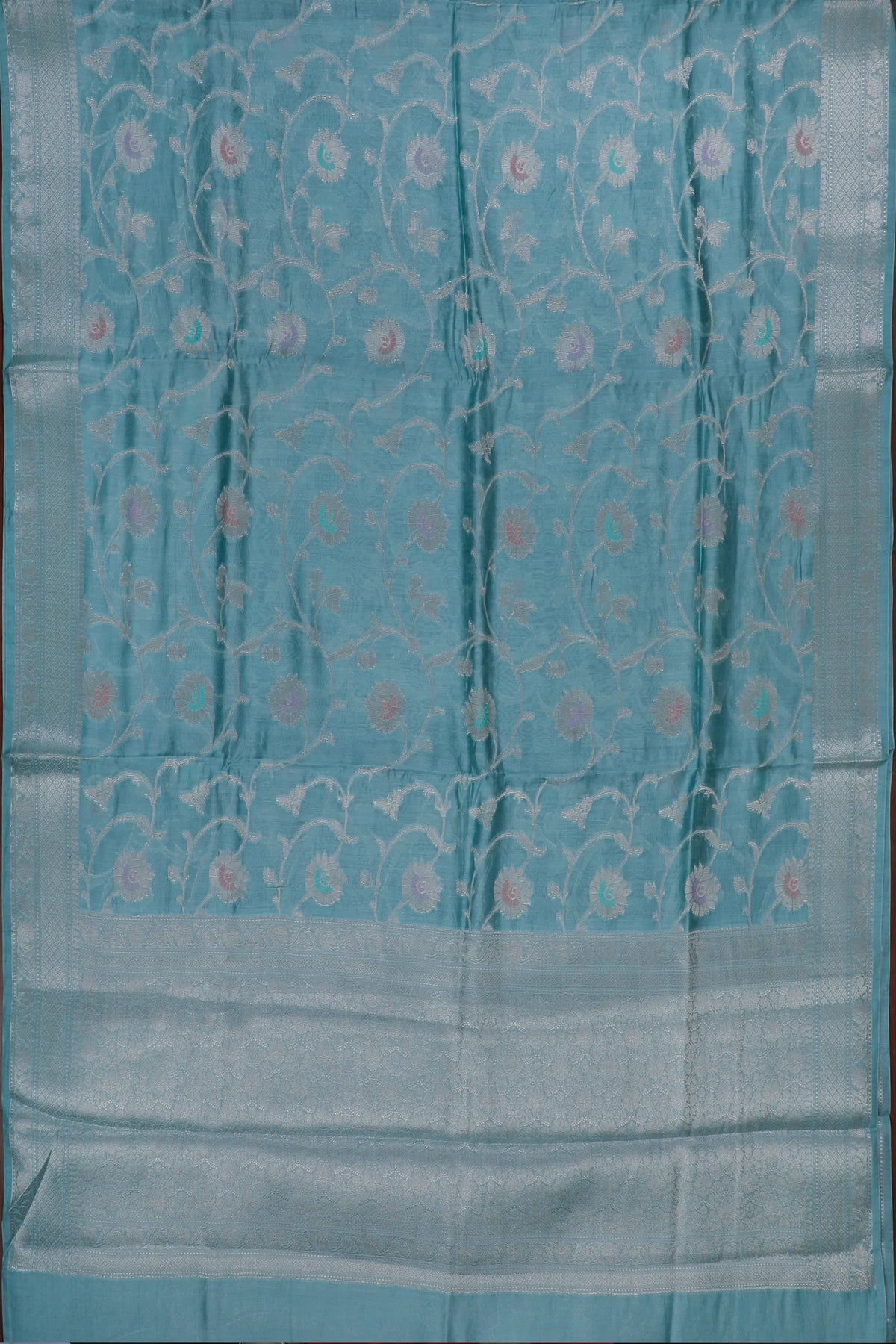 Light Blue Powerloom Benarasi Cotton Saree