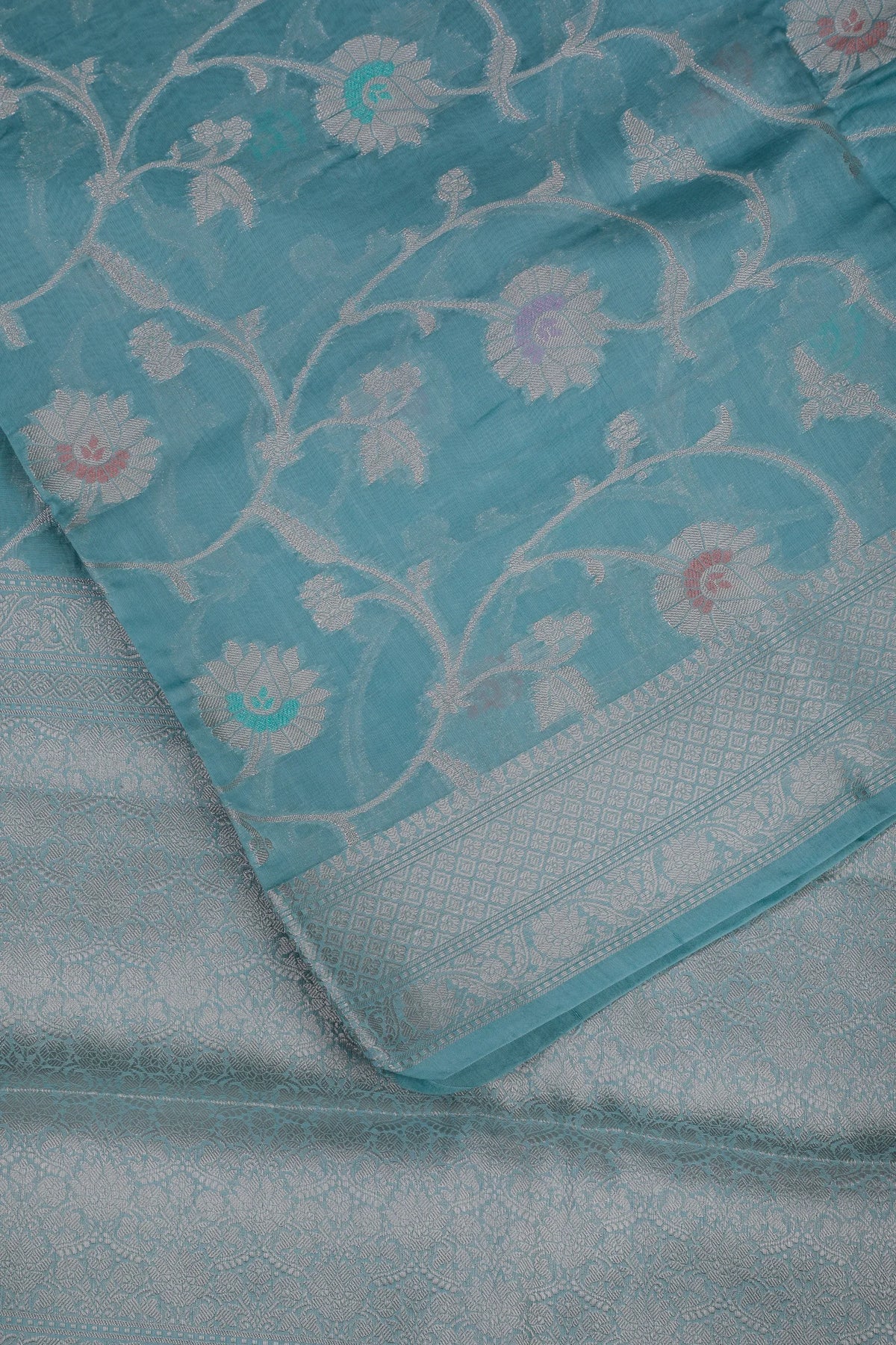 Light Blue Powerloom Benarasi Cotton Saree