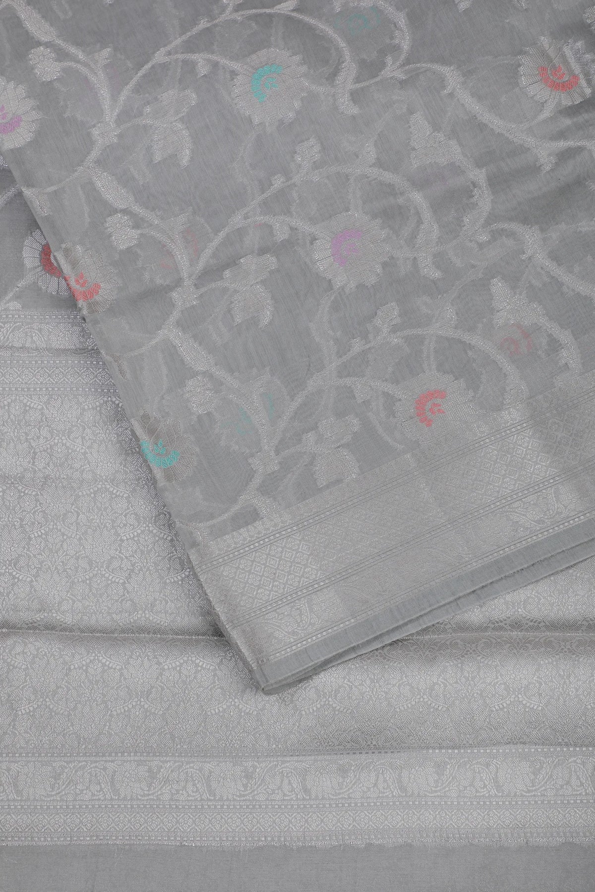 Grey Powerloom Benarasi Cotton Saree