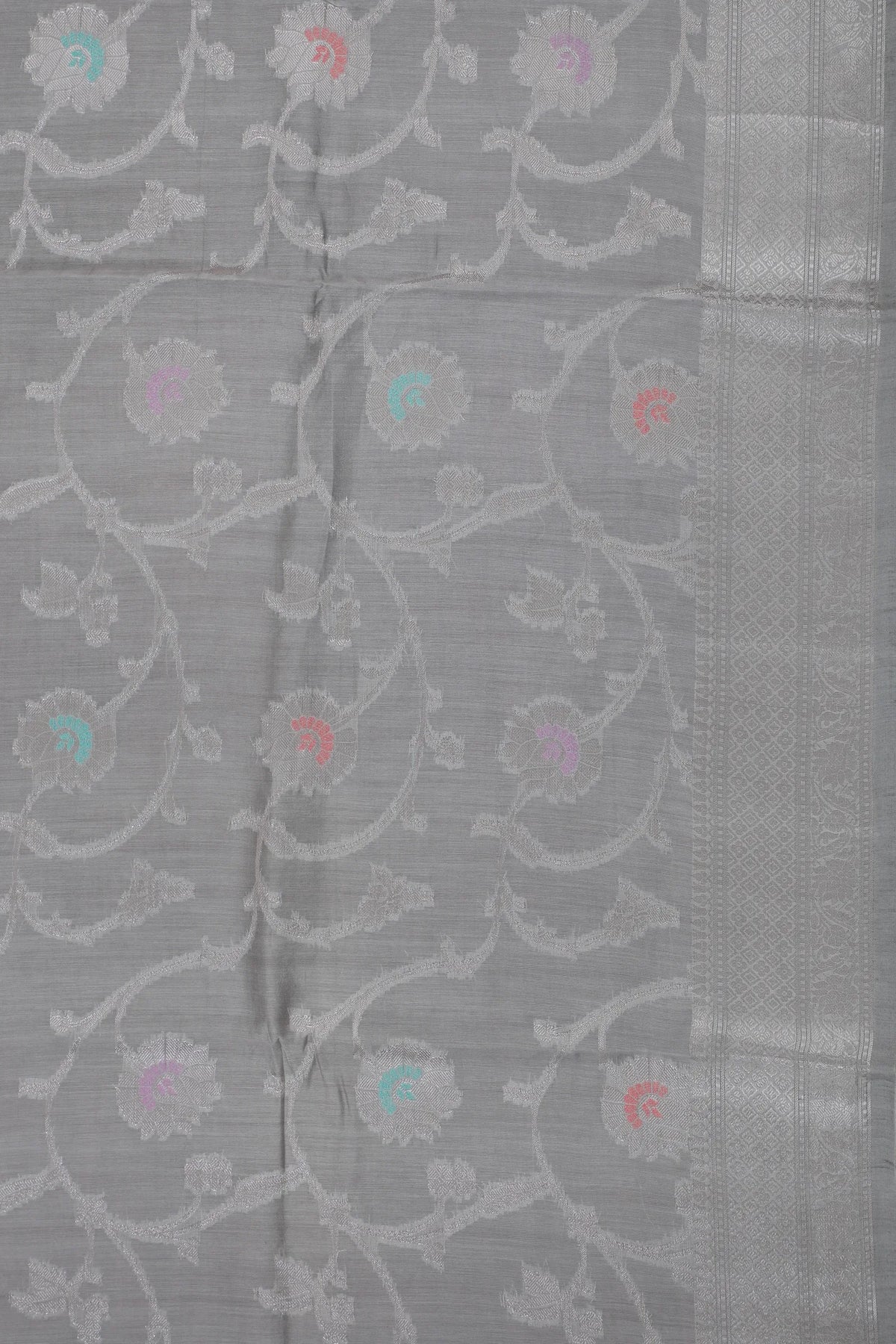 Grey Powerloom Benarasi Cotton Saree