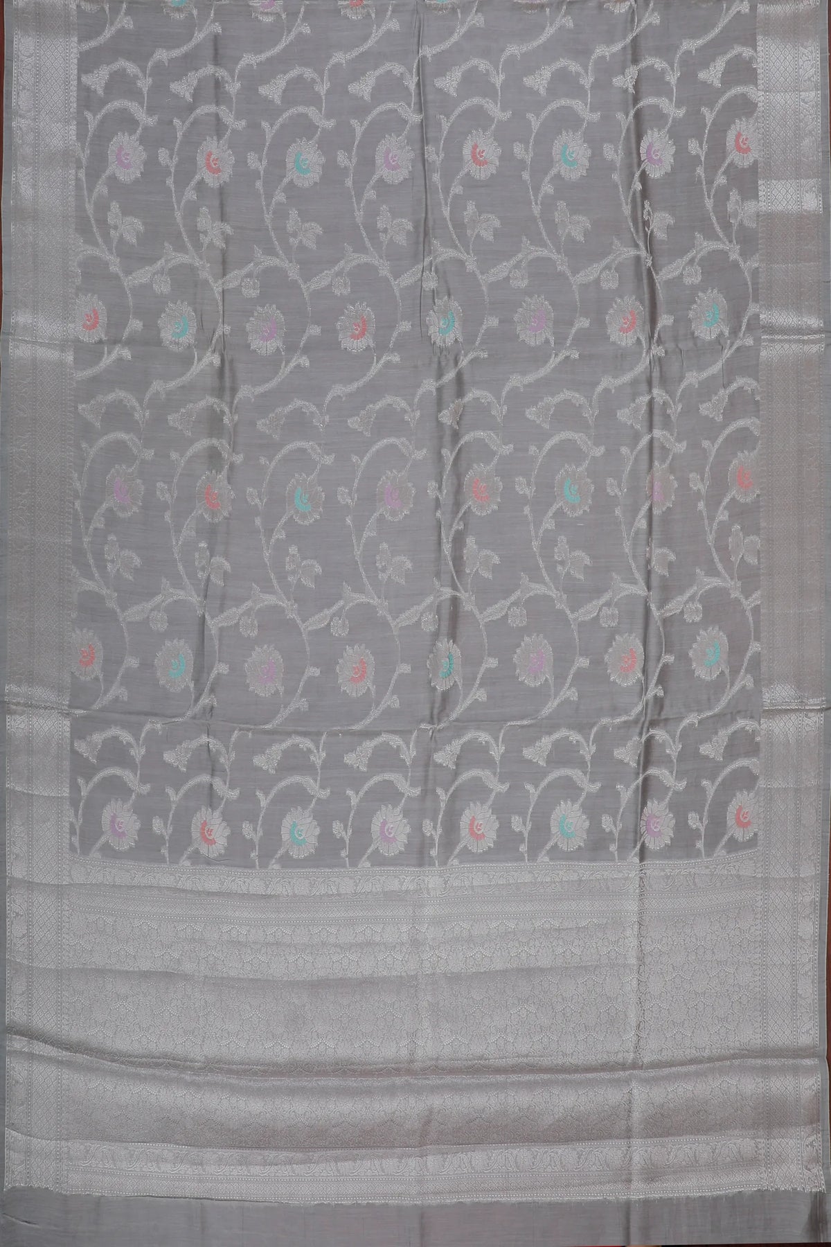 Grey Powerloom Benarasi Cotton Saree