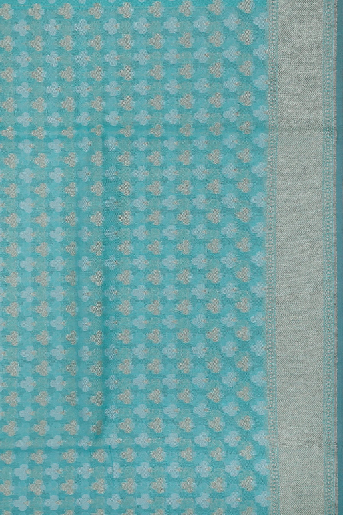 Sky Blue Powerloom Pure Cotton Jamdani Saree