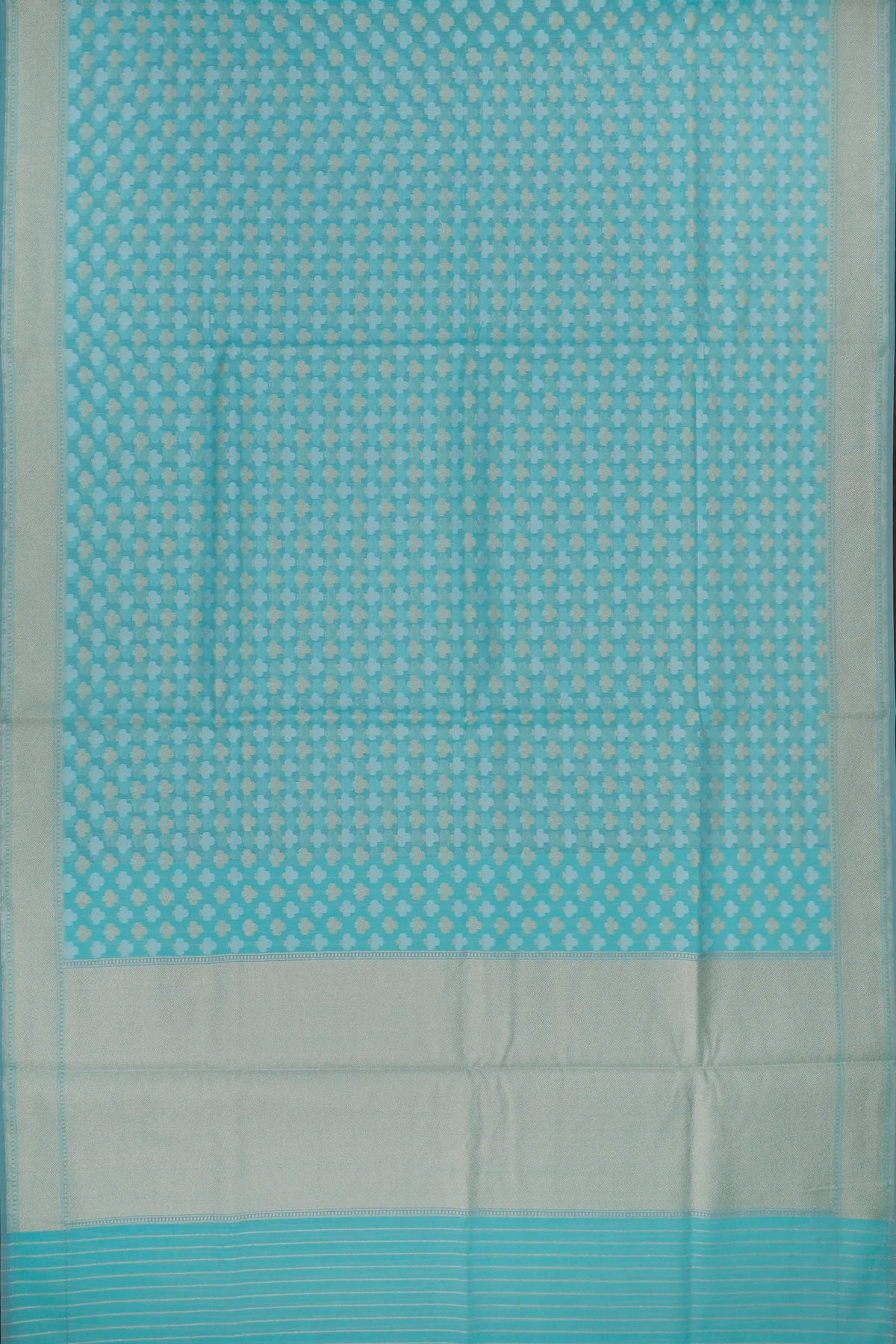 Sky Blue Powerloom Pure Cotton Jamdani Saree
