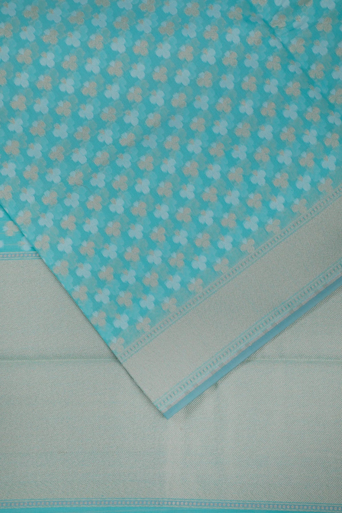 Sky Blue Powerloom Pure Cotton Jamdani Saree