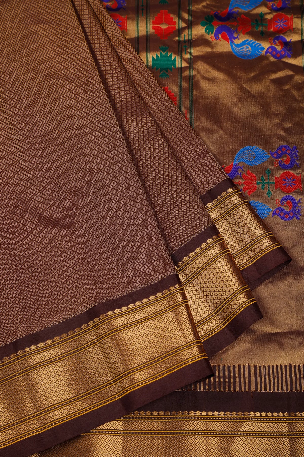 Brown Handloom Pure Silk Gadwal Saree in Brocade Design