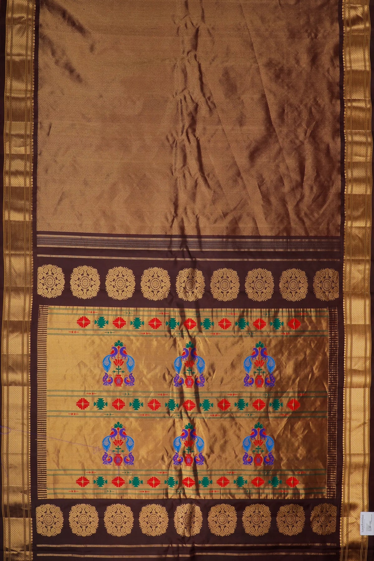 Brown Handloom Pure Silk Gadwal Saree in Brocade Design