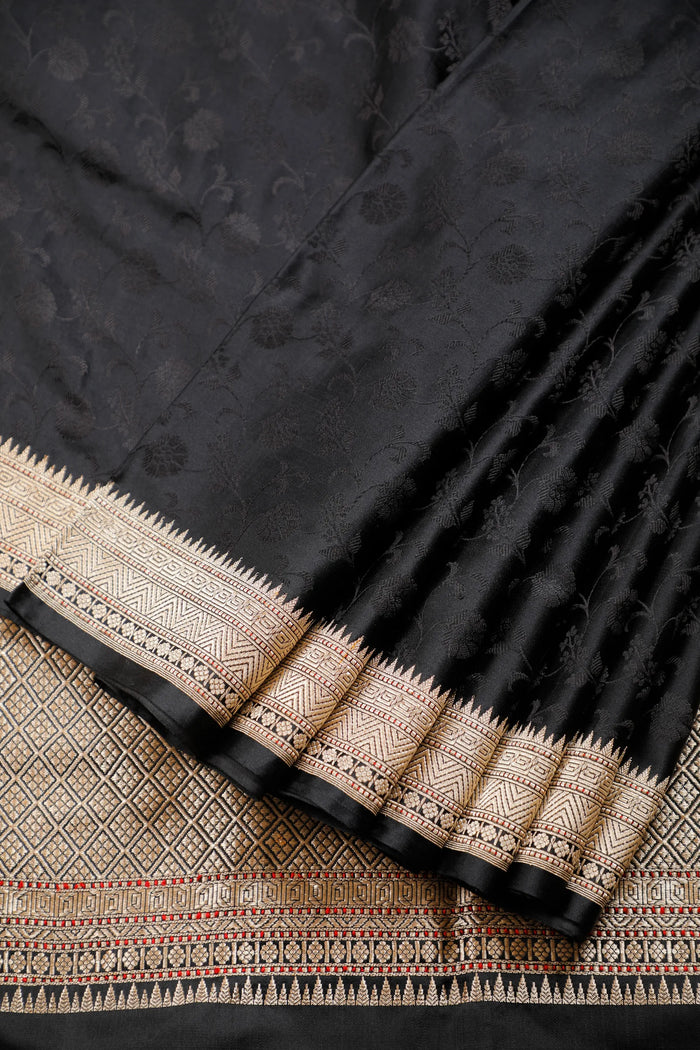 Black Handloom Pure Zari Benarasi Saree with Kadhua Weave
