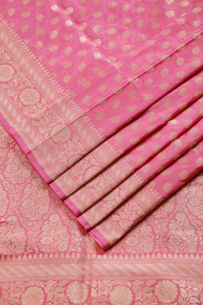 Rose Pink Handloom Benarasi Katan Silk Saree