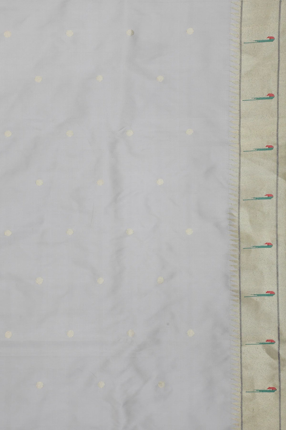 Pearl White Handloom Pure Silk Muniya Paithani Saree