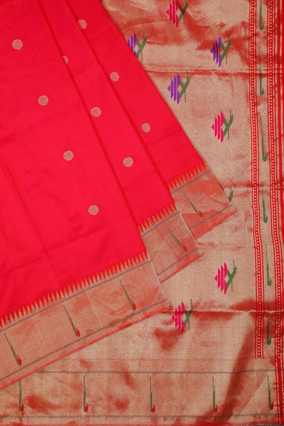 Red Handloom Pure Silk Muniya Paithani Saree