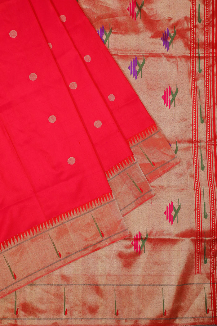 Red Handloom Pure Silk Muniya Paithani Saree