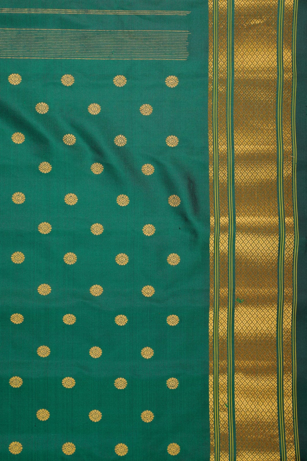 Bottle Green Handloom Pure Silk Gadwal Saree - Kalanjali Paithani
