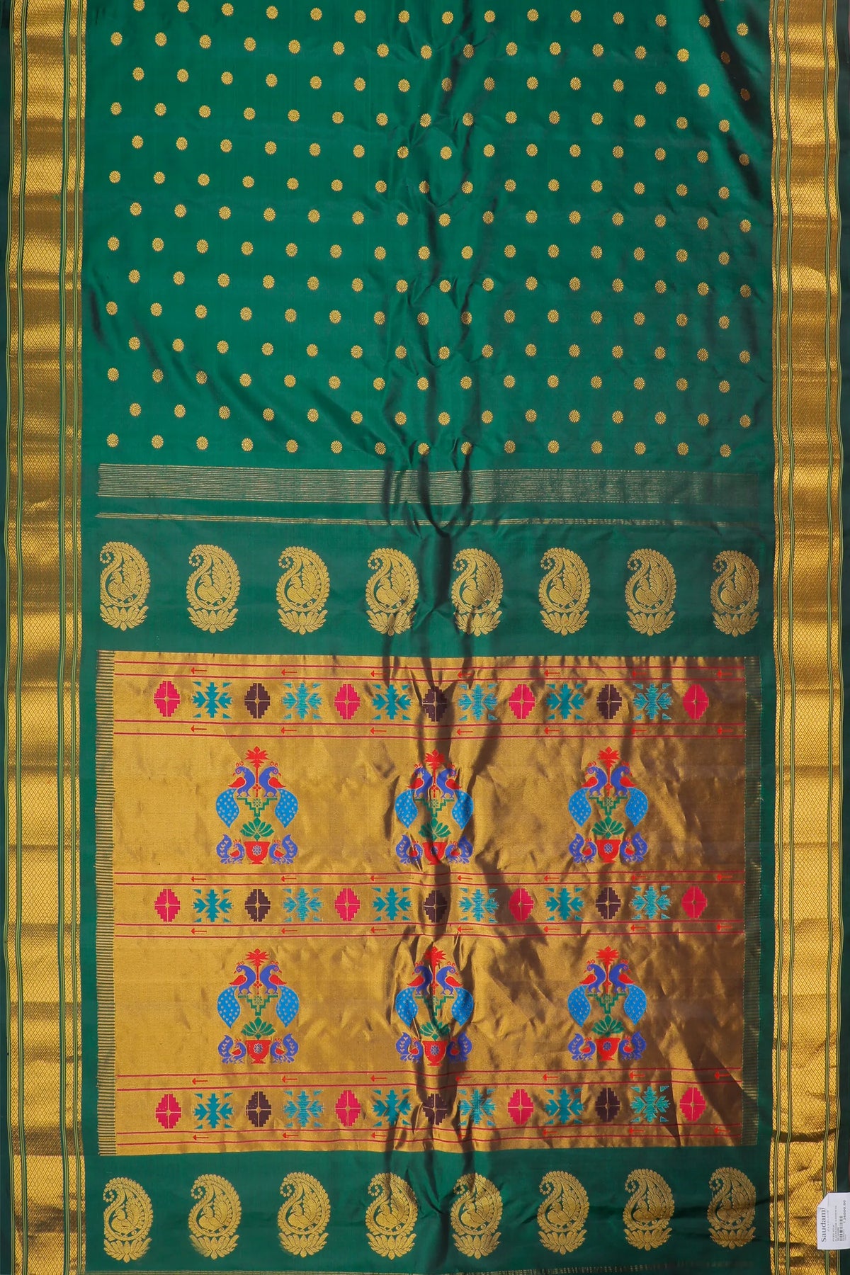Bottle Green Handloom Pure Silk Gadwal Saree - Kalanjali Paithani