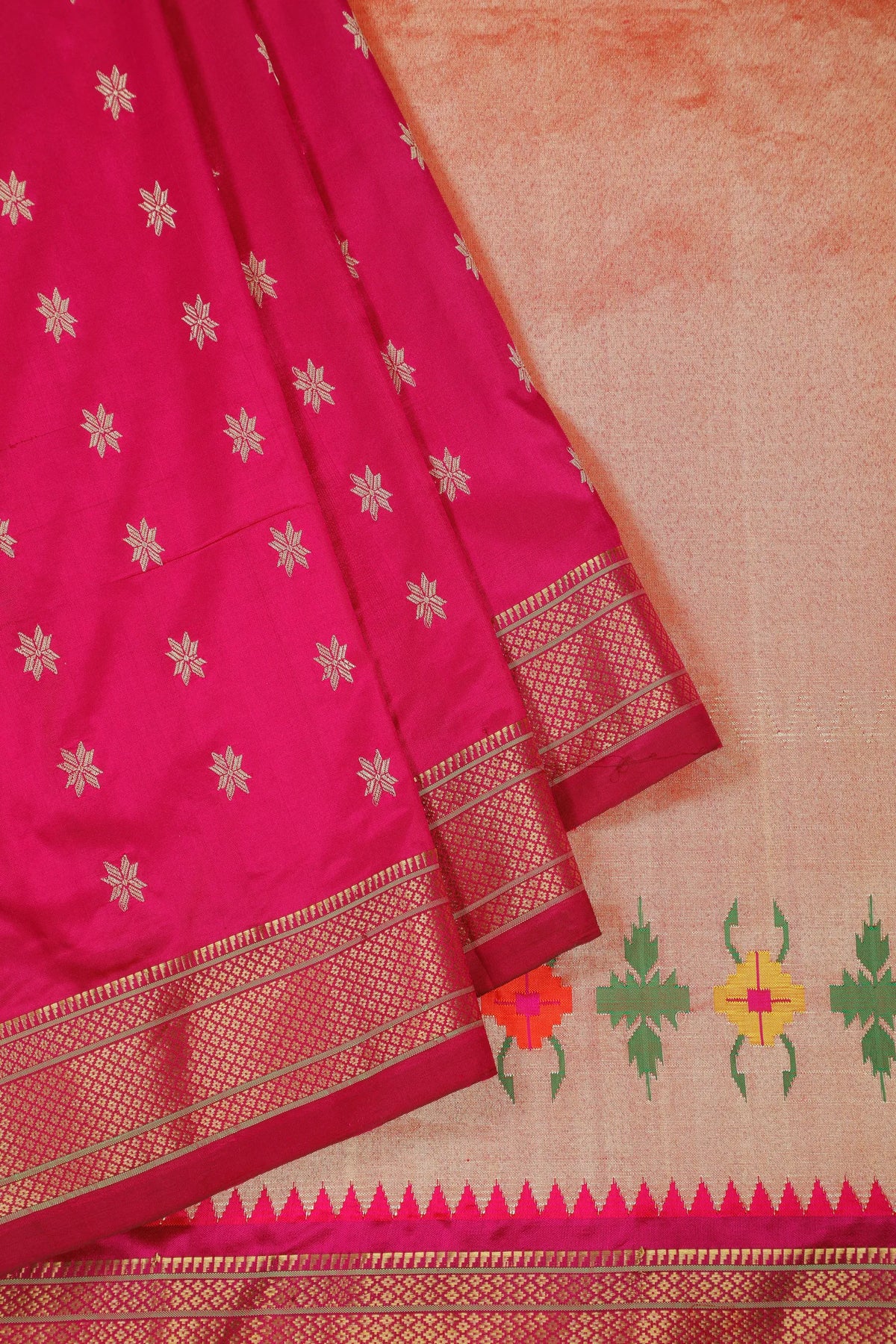 Wine Handloom Pure Silk Paithani Saree with Star Motifs