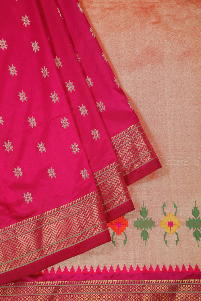 Wine Handloom Pure Silk Paithani Saree with Star Motifs - detail 2