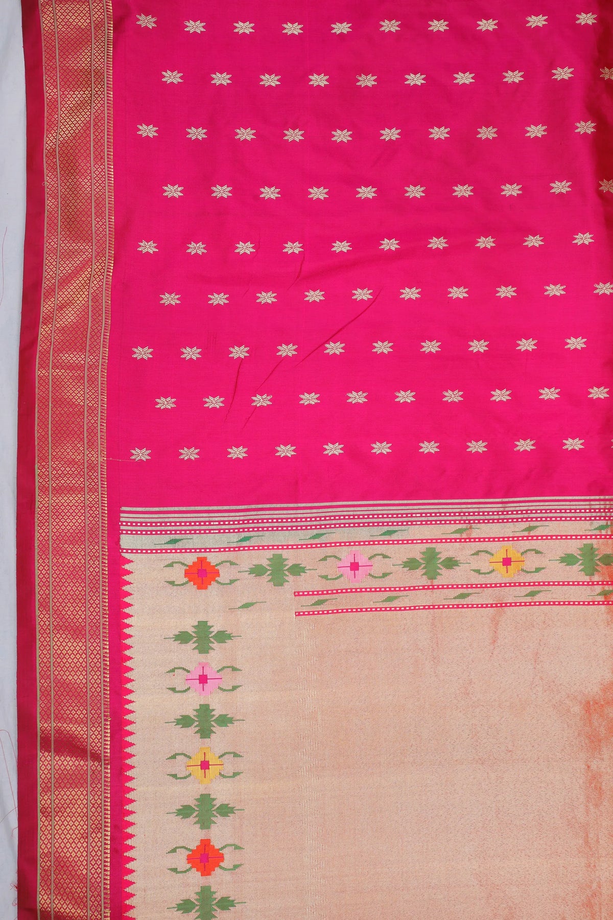 Wine Handloom Pure Silk Paithani Saree with Star Motifs