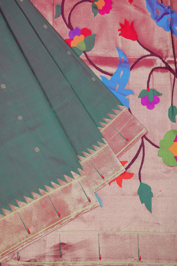 Dhoop Chaav Green Handloom Pure Silk Muniya Paithani Saree