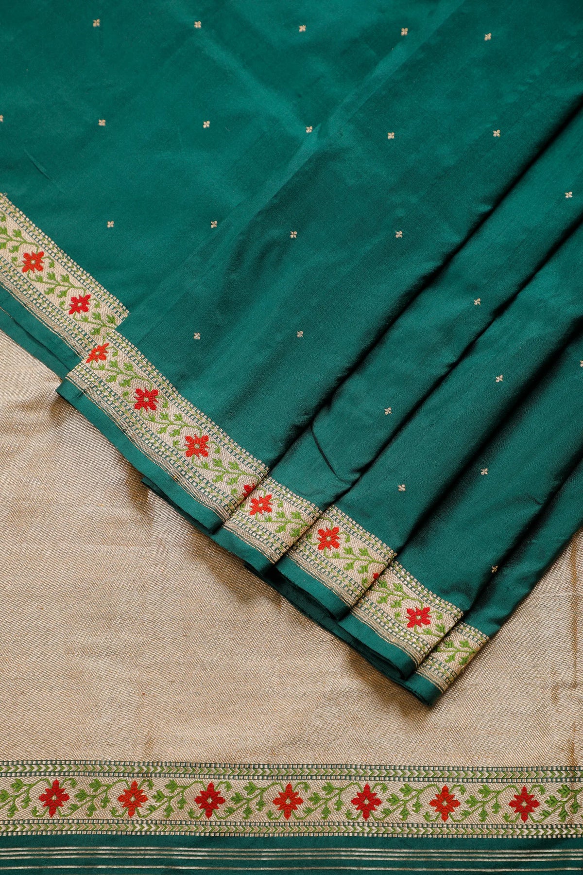 Emerald Green Real Zari Pure Silk Benarasi Saree - Revival Design