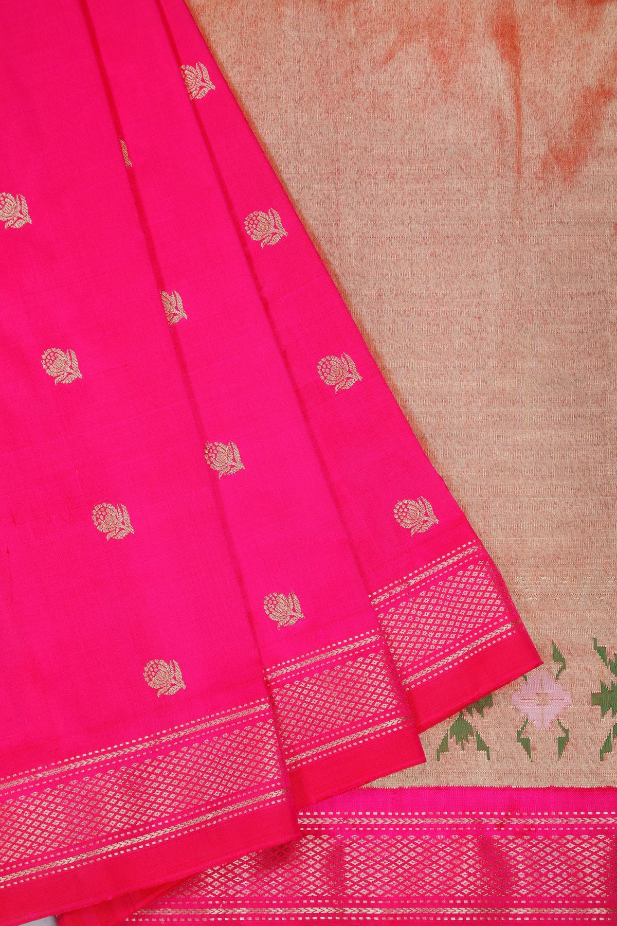 Hot Pink Handloom Pure Silk Paithani Saree Tawa Pallu