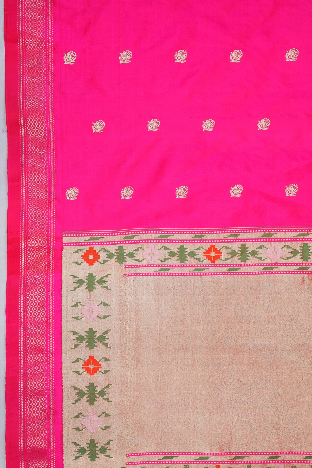 Hot Pink Handloom Pure Silk Paithani Saree Tawa Pallu