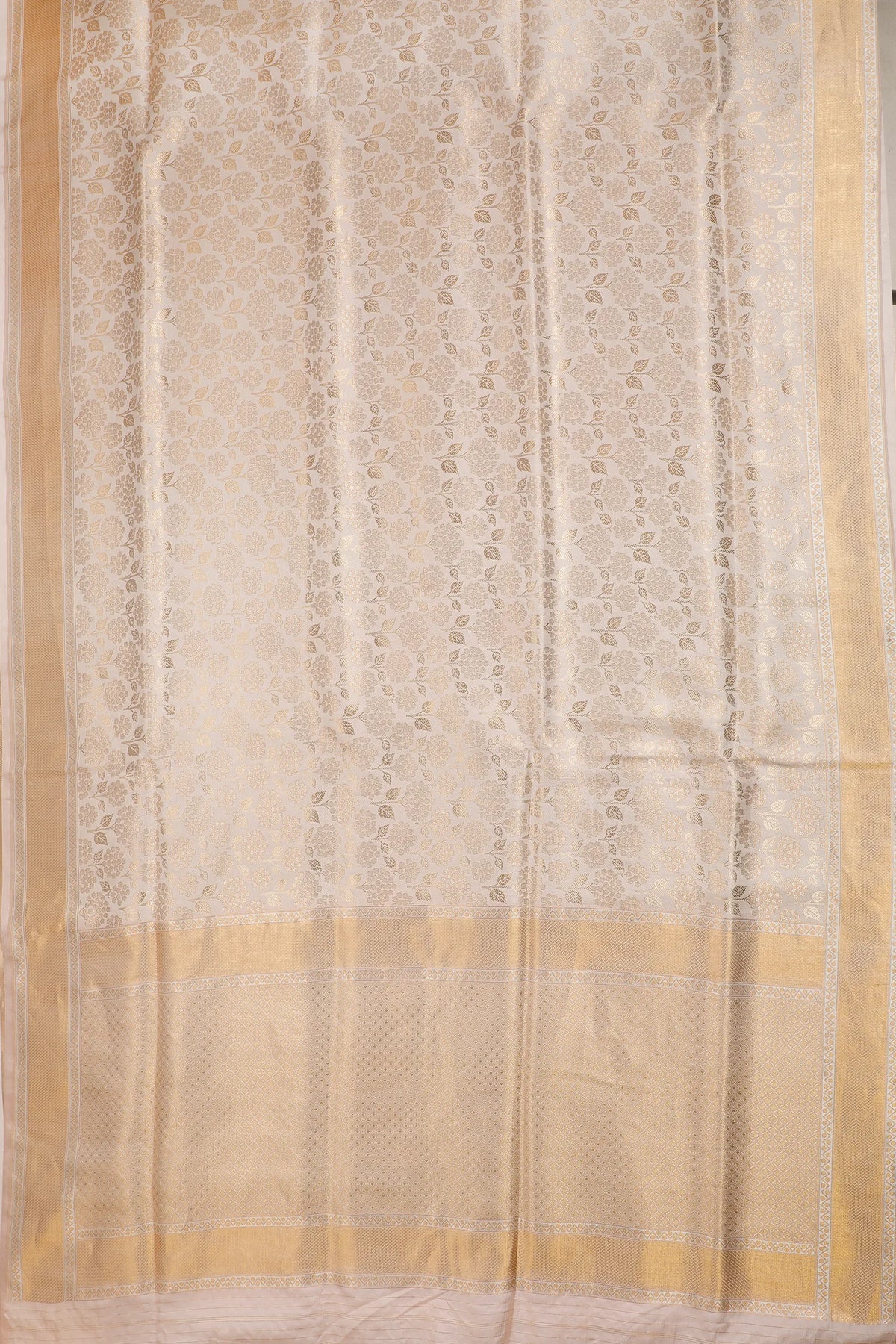 White Handloom Benarasi Brocade Katan Silk Saree