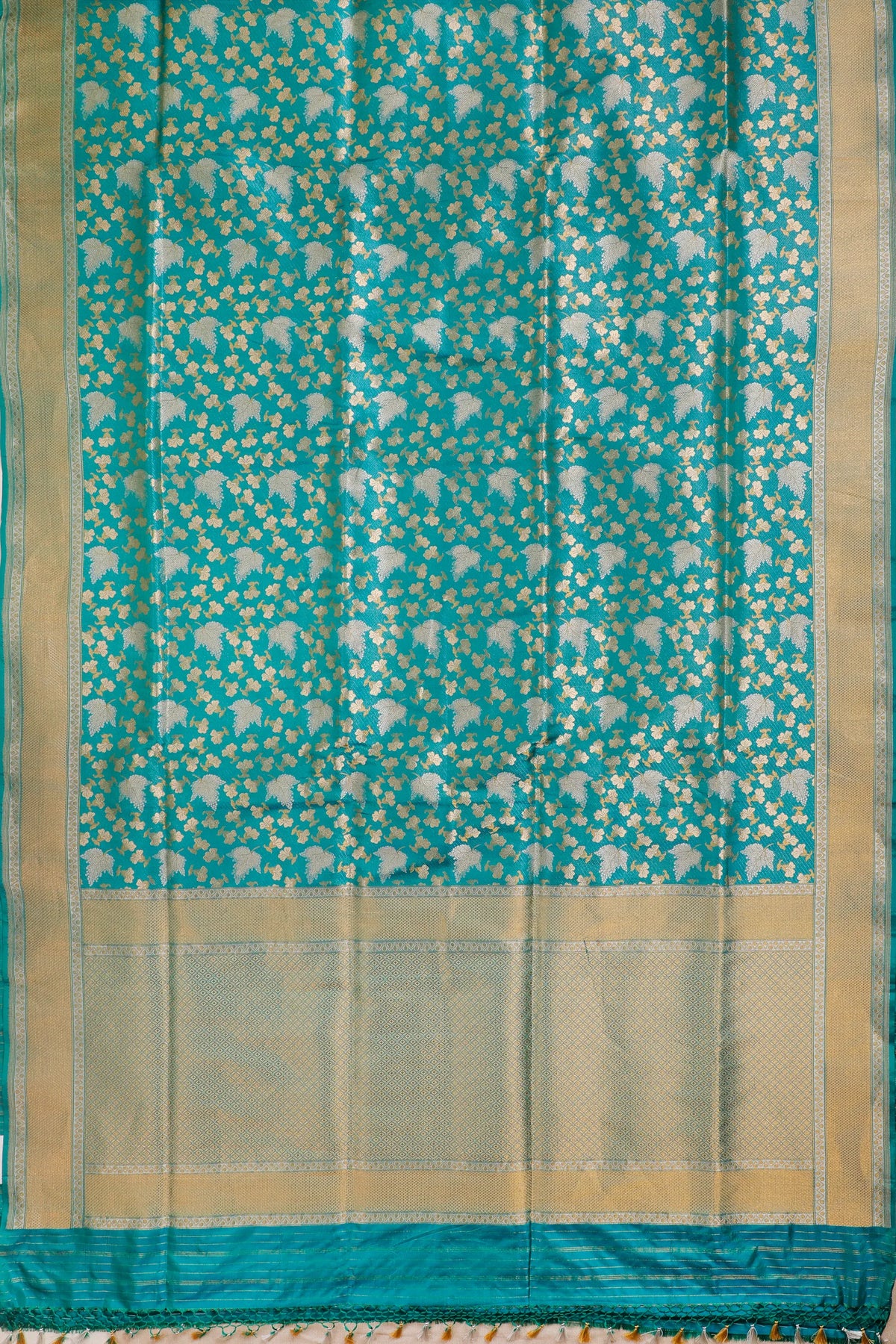 Turquoise Blue Handloom Benarasi Katan Silk Saree