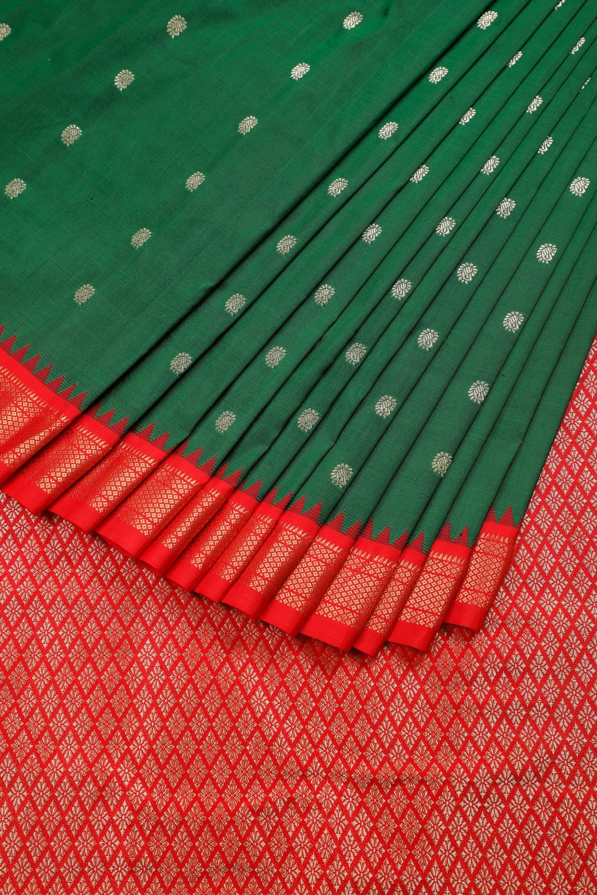 Bottle Green Revival Pure Silk Handloom Paithani with Kadiyal Weave