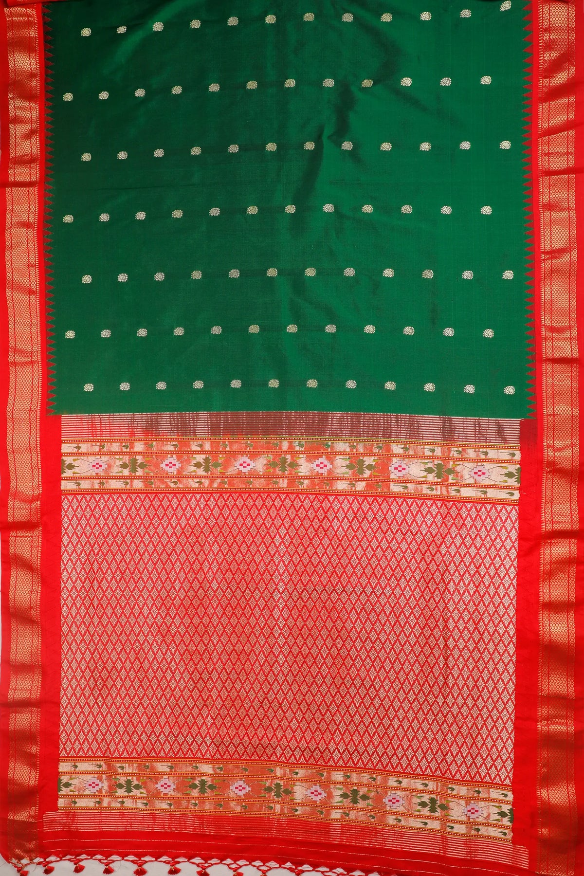 Bottle Green Revival Pure Silk Handloom Paithani with Kadiyal Weave
