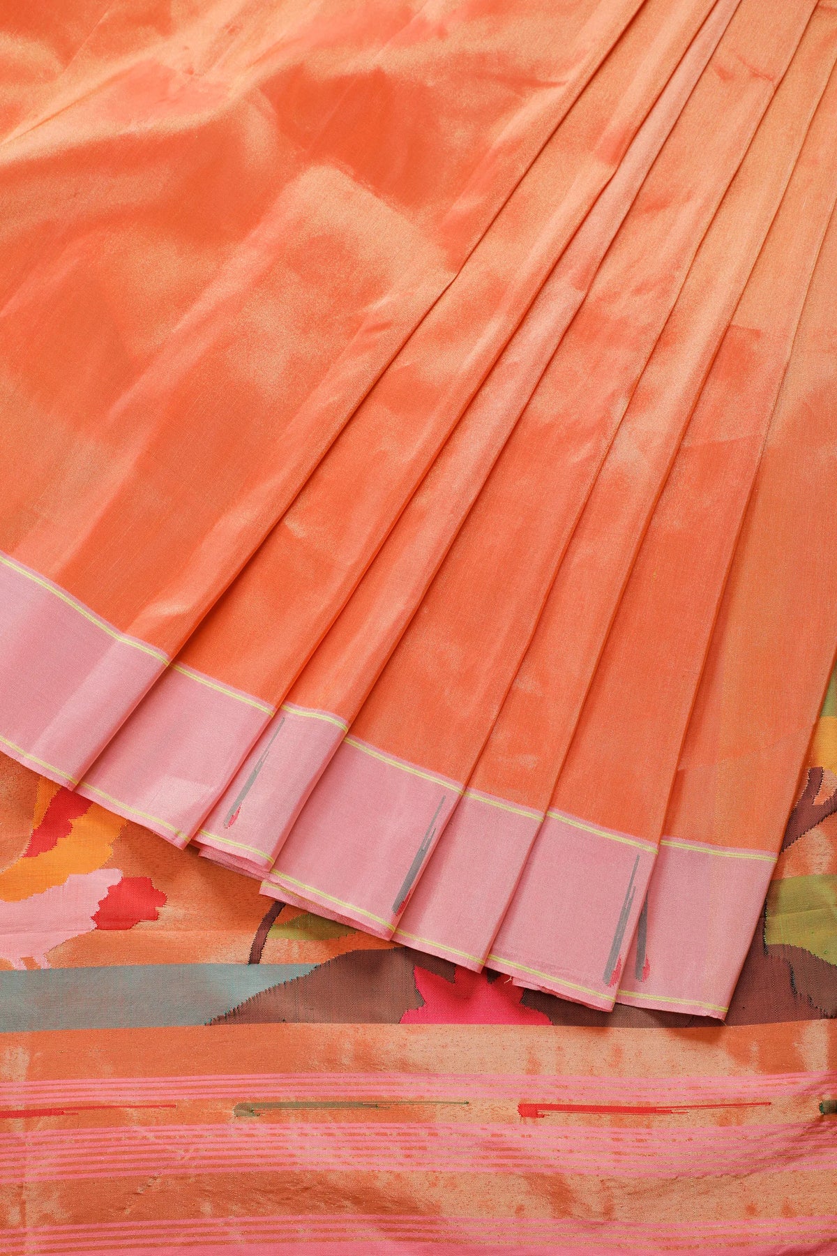 Peach Pure Silk Handloom Tissue Paithani Saree