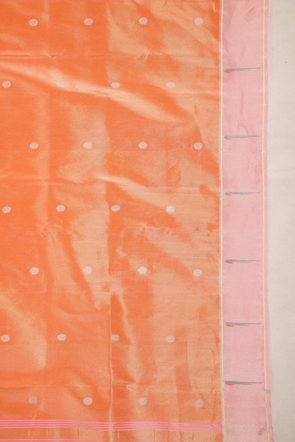 Peach Pure Silk Handloom Tissue Paithani Saree